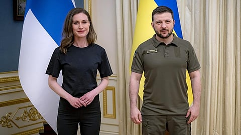 Ukrainian President Volodymyr Zelenskyy with Finnish Prime Minister Sanna Marin