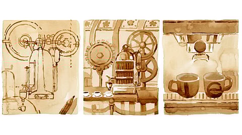 Google doodle showing a timelapse of Angelo's espresso machine.