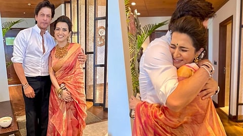 SRK and DD posing for a pic; DD getting a hug from the 'Badshah of Bollywood'