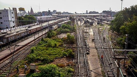 Trains stand parked at Patna railway station after their cancellation due to Bharat Bandh