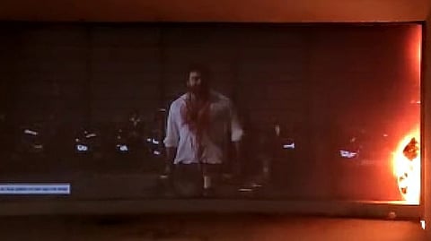 A part of a theatre screen was burnt