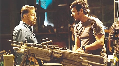 (right) Lokesh Kanagaraj with Kamal Haasan on the sets of Vikram
