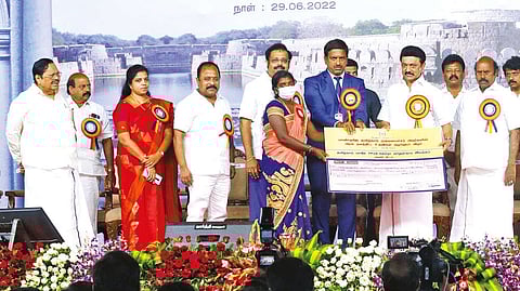 CM MK Stalin handing over various government benefits to people in Vellore on Wednesday