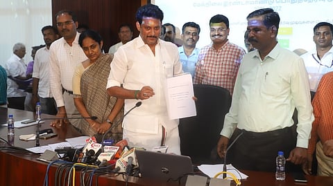 State Education Minister Anbil Mahesh Poyyamozhi officially released State Board exam results at Anna Centenary Library, Kotturpuram, Chennai