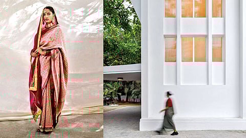 Women draped in a saree (right) and the design house on Cenotaph Road