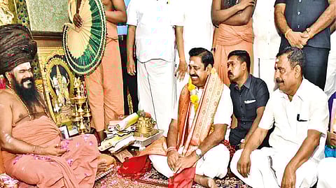 Leader of Opposition EPS calling on Dharmapuram Adheenam Masilamani Desiga Gnanasambanda Swamigal at Mayiladuthurai on Friday