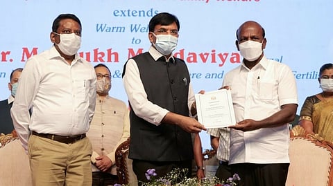 Union Health Minister Mansukh Mandaviya; State Health Minister Ma Subramanian