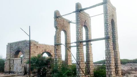 A cyclone-ravaged railway structure in Dhanushkodi