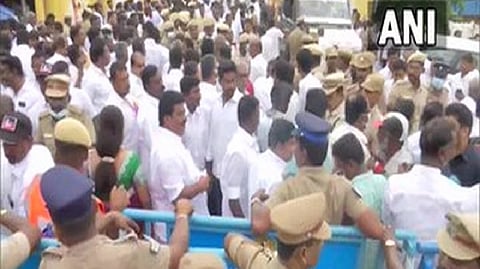 AIADMK members outside the venue.