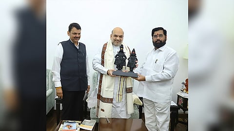 Eknath Shinde and Devendra Fadnavis with Amit Shah