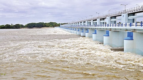 Water gushing out of the Mukkombu regulator on Monday