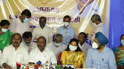 Ma Subramanian at the press conference following inspection at a Teynampet camp.