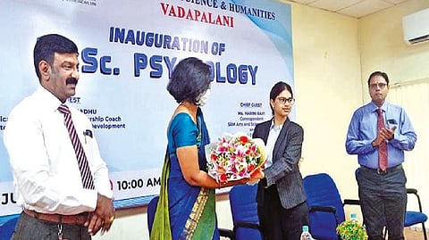 Harini Ravi, Correspondent, SRM Arts and Science College with Dr Sangeetha Madhu, leading Clinical Psychologist and Leadership Coach at the launch