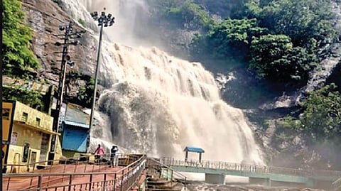 Heavy flow in Courtallam