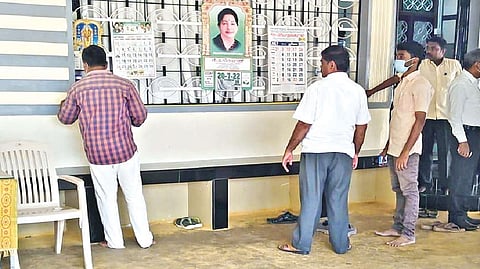 Officials measuring the house of ex-AIADMK minister P Thangamani in Namakkal on Wednesday