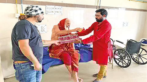 The British national sadhu Clive Fredrick Newman after admission at Tiruvannamalai GMCH on Thursday