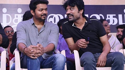 File image of Vijay and Suryah during a protest event