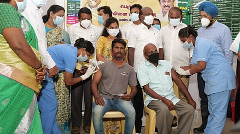 Ma Subramanian at a vaccination camp