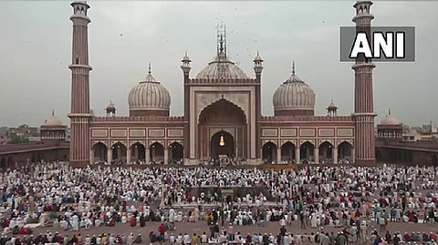 People offering namaz at Jama Masjid on Eid-Al-Adha