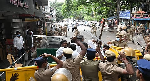 Cops controlling the situation in and around Royapettah