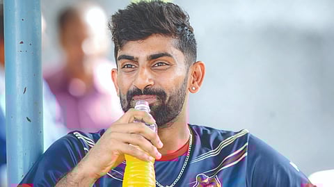 Chepauk Super Gillies opener Narayan Jagadeesan enjoys a break during a training session