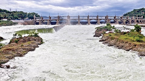 Water released through the 16 eye sluices of the Mettur dam.
