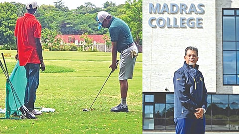 Low handicappers practising at the range, Ishwar Achanta outside Madras College
