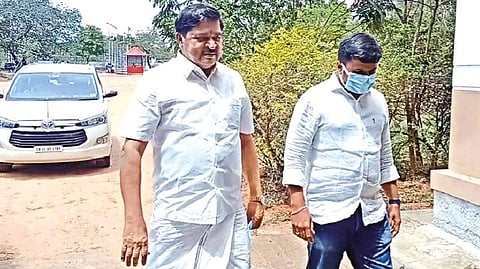 Ex-AIADMK MLA VC Arukutty arriving for inquiry in Coimbatore on Tuesday.