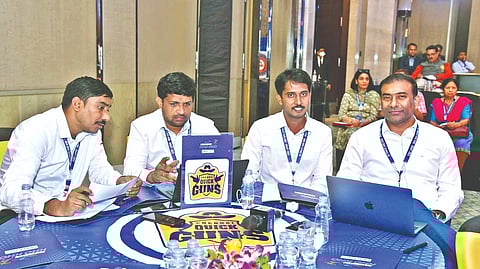 The Chennai Quick Guns management members and coaches at the draft in Pune on Friday