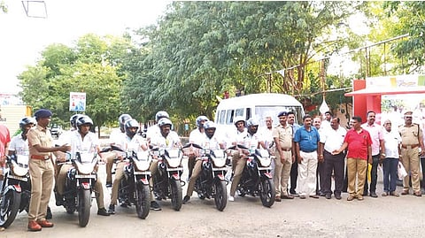 The RPF personnel bike on bike rally in Kovilpatti, Thoothukudi district on Sunday