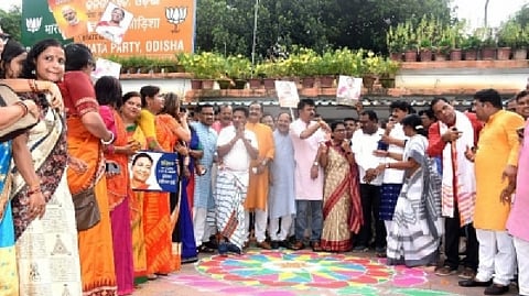 People gathered at the residence of Murmu in Rairangpur and burst firecrackers