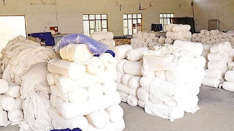 Bales of yarn kept at a textile unit (File photo)