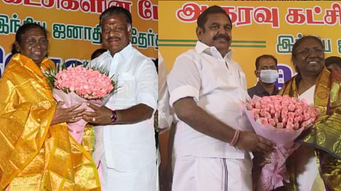 Palaniswami; Panneerselvam greeting Draupadi Murmu
