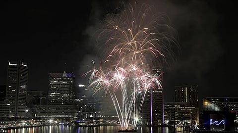 Fireworks explode during the Ports America Chesapeake 4th of July Celebration