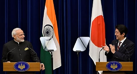 Prime Minister Narendra Modi and Former Japanese premier Shinzo Abe