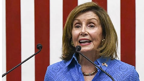 US House Speaker Nancy Pelosi attends a press conference at the US Embassy in Tokyo on Friday, August 5, 2022, at the end of her Asian tour, which included a visit to Taiwan.