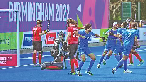 India players celebrate a goal