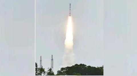 ISRO?s SSLV during its launch from the Sathish Dhawan Space Centre on Sunday