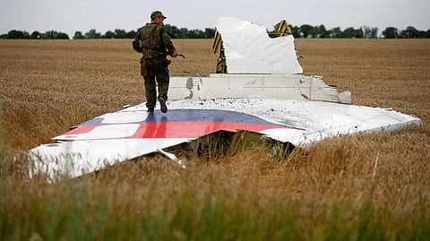 Wreckage of the Malaysia Airlines Boeing 777 plane.