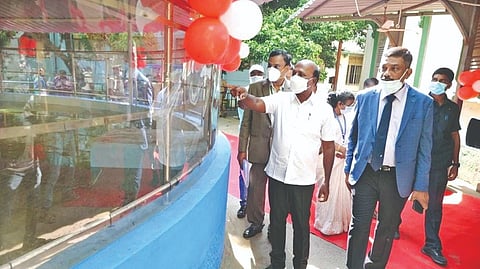 After inaugurating the regional educational training centre at RGGGH on Monday,
Tamil Nadu Health Minister Ma Subramanian took a tour along with hospital staff