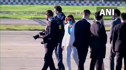 US House Speaker Nancy Pelosi leaves from Taiwan after meeting Taiwanese President Tsai Ing-wen, in Taipei