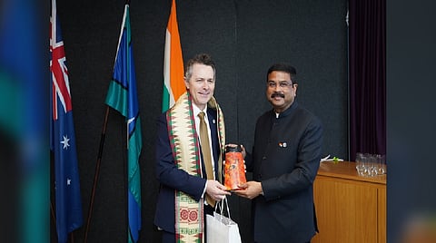 Union Education Minister Dharmendra Pradhan with his Australian counterpart Jason Clare