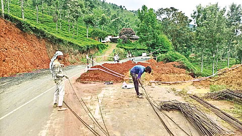 Works going on to widen Geddai-Manjur Road in The Nilgiris.