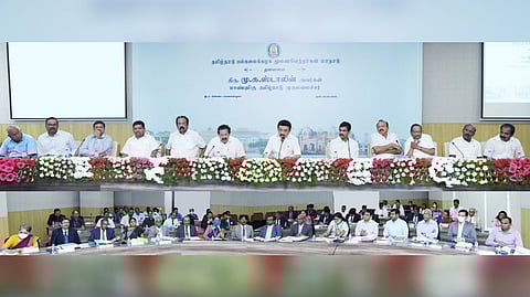 Stalin addressing the conference of Vice-Chancellors of Universities held at Anna University, Chennai.