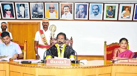 Corporation council meeting in progress at Tiruchy on Friday.
