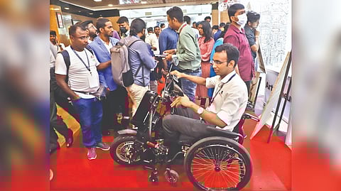 Visitors looking at the demostration of the new mobility option