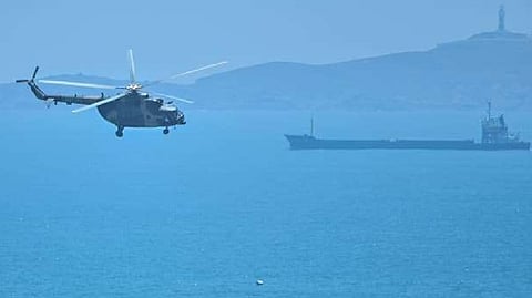 A Chinese military helicopter flies past Pingtan island, one of mainland China?s closest points to Taiwan