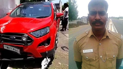 (L-R) Car used to kill Kamesh, Cop who died