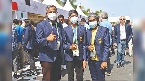 The Kannappans ? Perichiappan, Thanneermalai and Sigappi ? at the Chess Olympiad venue in Mahabalipuram on Monday