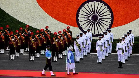 Prime Minister Narendra Modi inspects the honour guard during Independence Day celebrations